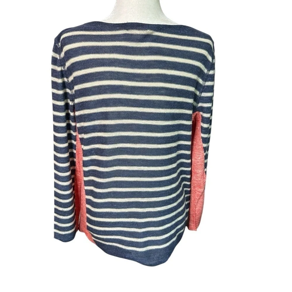 Tory Burch Blue and White Crew Neck Linen Sweater Size L